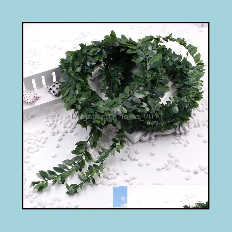 3.75m 150inch/pcs silk garland green leaf iron wire artificial flower vine rattan for wedding car decoration diy wreath flowers