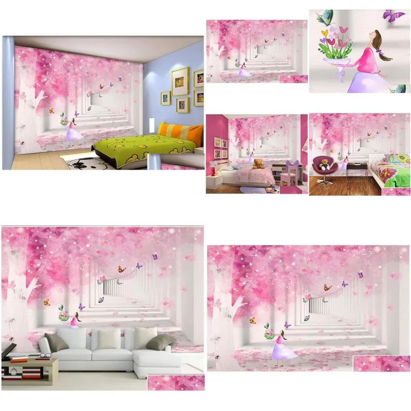 wallpapers wall paper 3 d custom po pink cherry butterfly childrens room home decor 3d murals wallpaper for bedroom walls