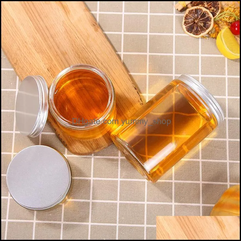 17 oz empty clear glass jars with brushed aluminum lids for candy honey tea and food container