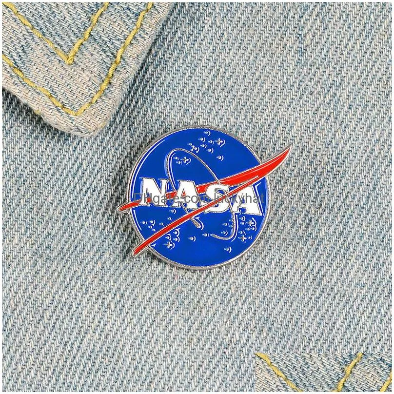fashion blue nasa theme metal brooch pins eco enamel funny personality brooches for girls gift jewelry badges bag clothes denim shirt collar