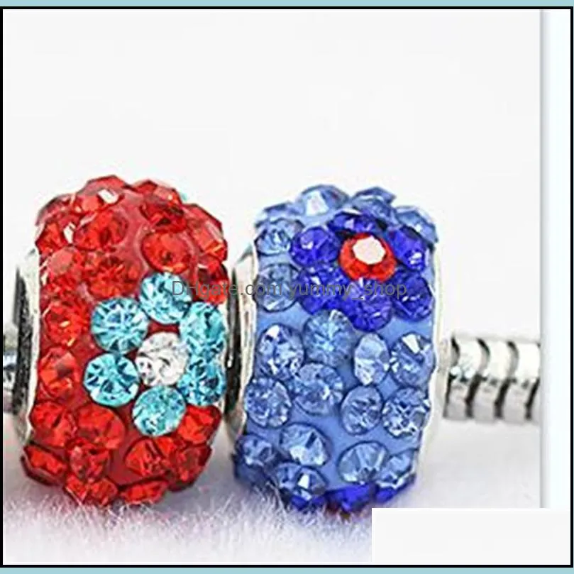 flower polymer clay crystal charm bead 925 silver plated fashion women jewelry european style for pandora bracelet necklace 50 w2