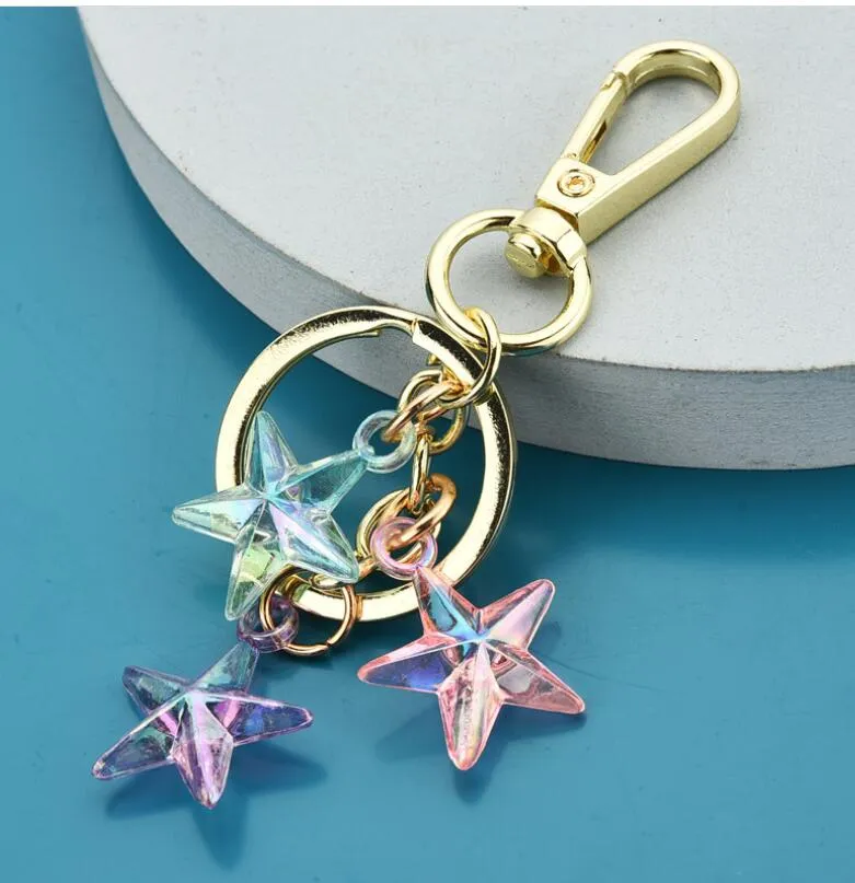 multicolor fivepointed star keychain acrylic resin tassel pendant key chains rings cute women girls bag car keyring holder