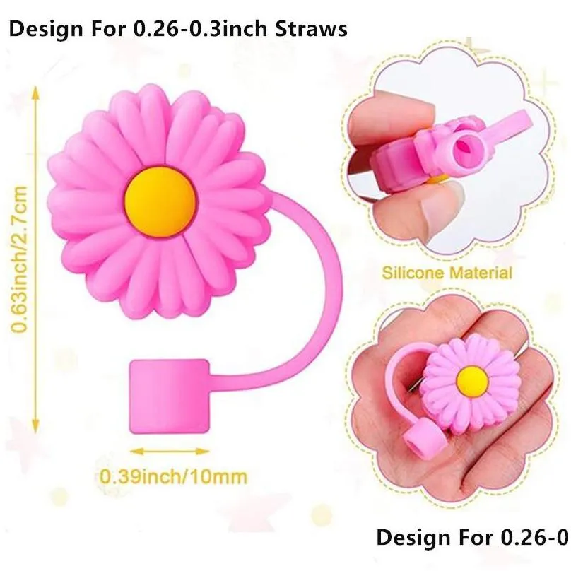 creative silicone straw tips cover reusable drinking dust cap splash proof plugs lids antidust tip sunflower cherry blossom rainbow cat paw for 68mm straws