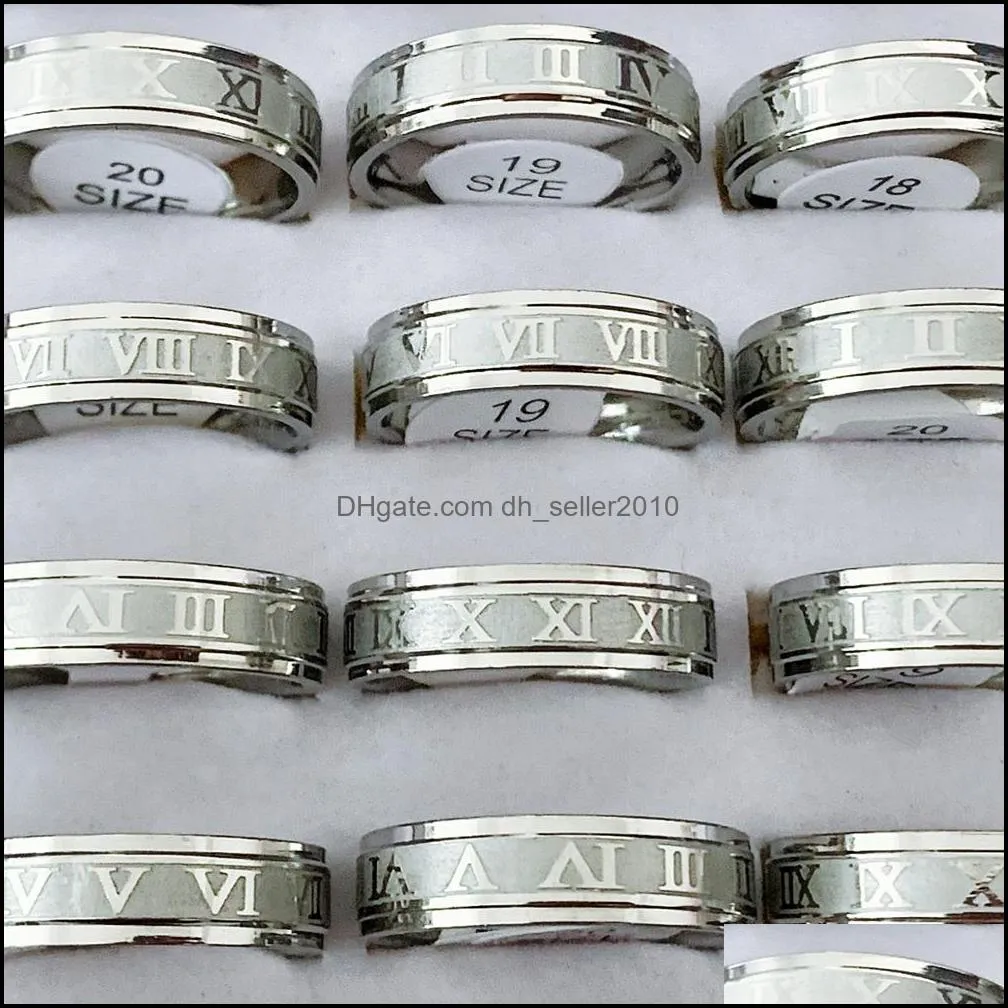 bulk lots 30pcs silver roman numbers stainless steel couple rings fashion party gifts women men jewelry