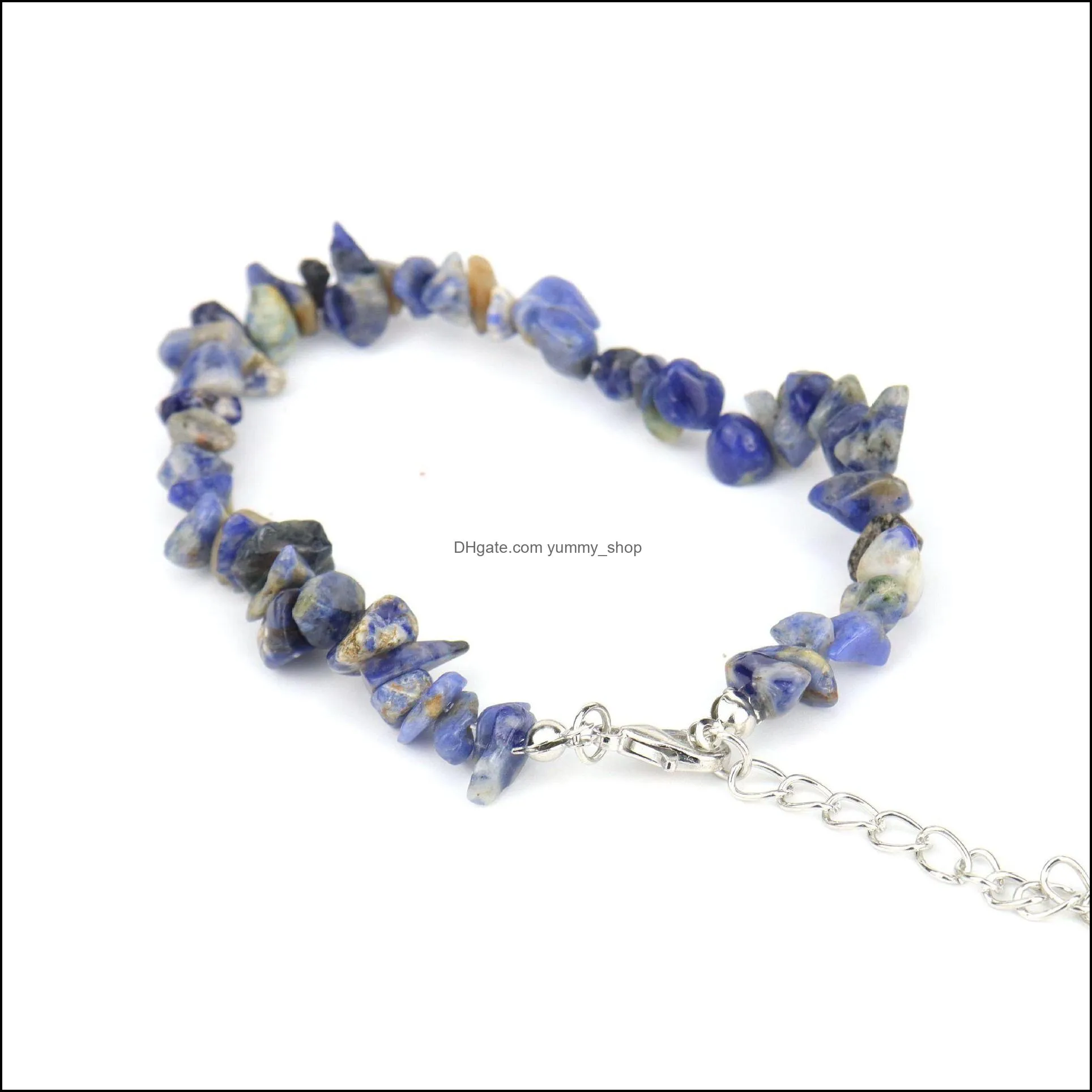 natural gem stone bracelet irregular crystal stretch chip beads link chain bracelets bangles quartz wristband for women