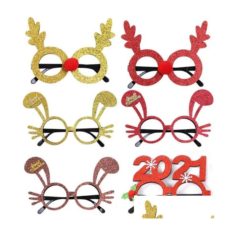 2021 happy new year christmas glasses 40 styles festival party decoration kids adult photo props glitter eyeglasses frame xmas