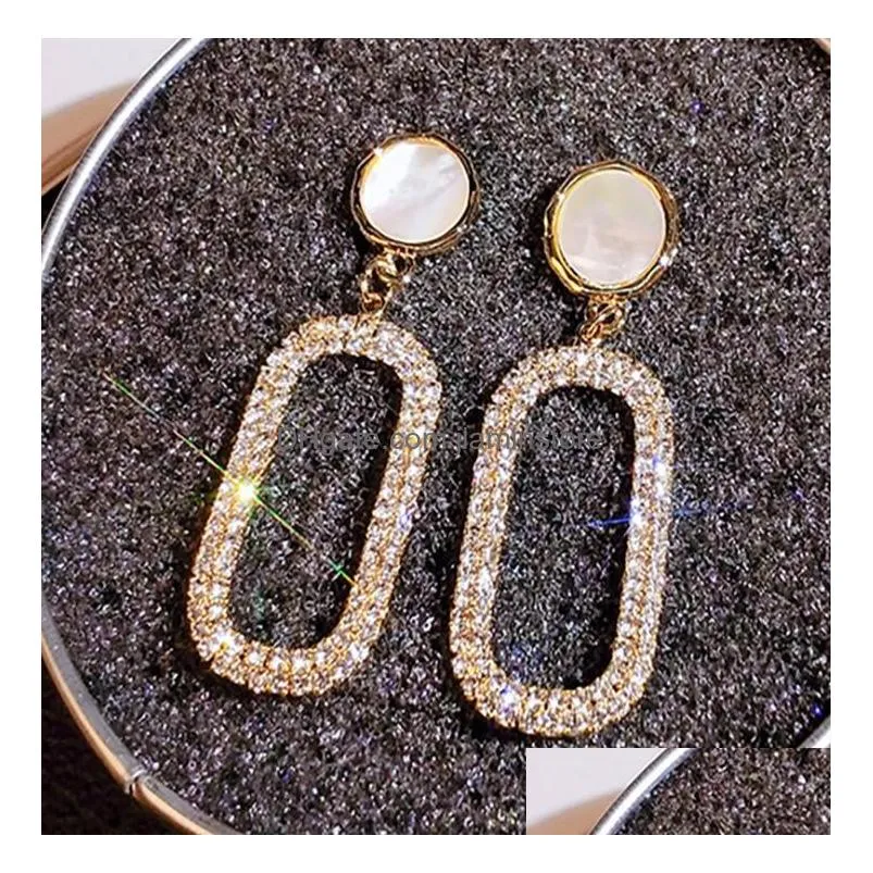 fashion jewelry geometric ellipse diamond earrings women dangle stud earrings