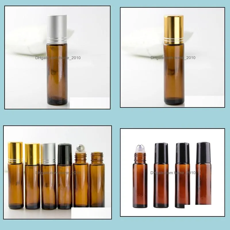 1000pcs/lot 10ml amber glass roll on bottle with stainless steel roller ball  oils brown perfume bottles fast delivery sn3012