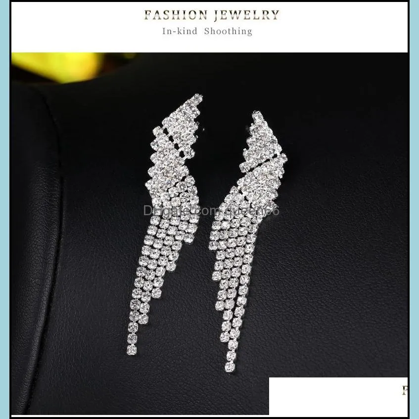 fashion bride long hanging earring crystal rhinestone tassel earrings for women wedding engagement jewelry accessories