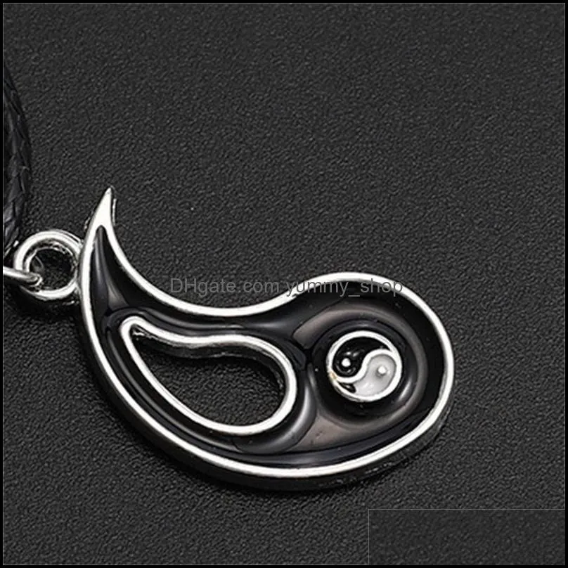 unique design splice gossip tai chi yin yang necklaces for women leather rope pendant black white friendship couple valentine gift 473