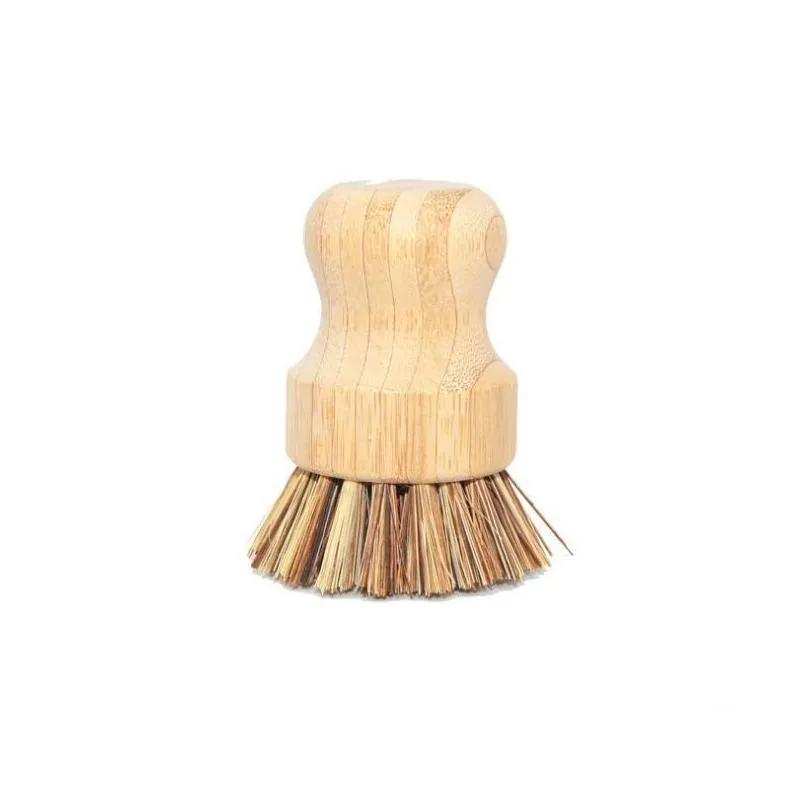 quality handheld wooden brush round handle pot brushs sisal palm dish bowl pan cleanning brushes kitchen chores rub cleaning tool