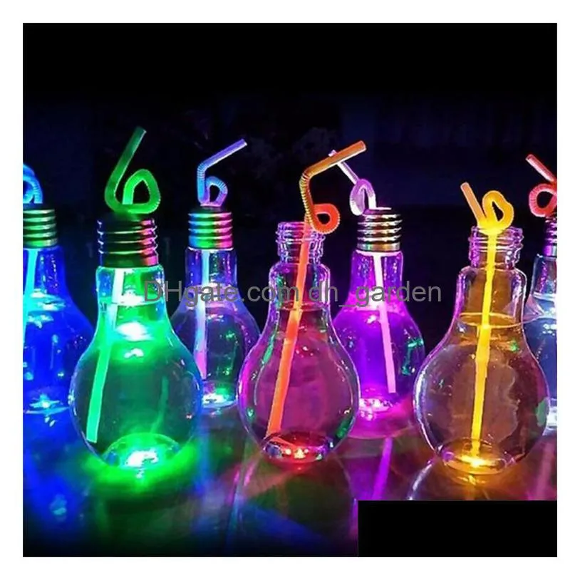 led light bulb water bottle plastic milk juice water bottles disposable leakproof drink cup with lid creative drinkware by sea