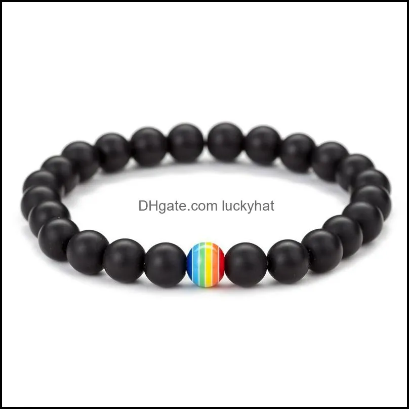 black stone beaded bracelets gay rainbow bracelet pride friendship jewelry best friend chakra bracelet black or white natural stone