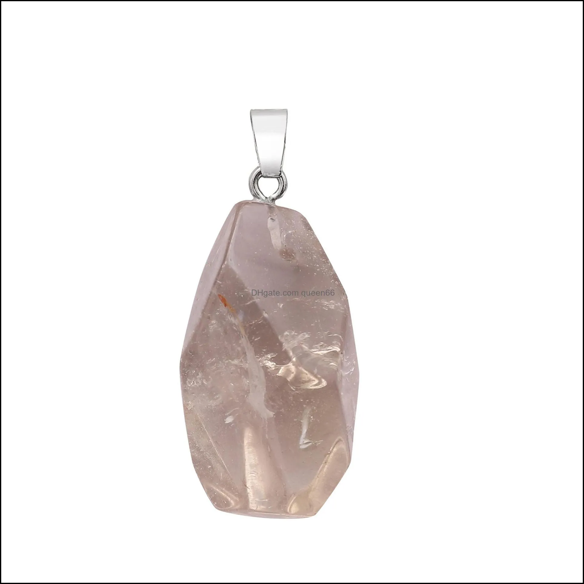 natural gem stones clear crystals necklaces pendants reiki healing irregular white yellow purple pink quartz pendulum