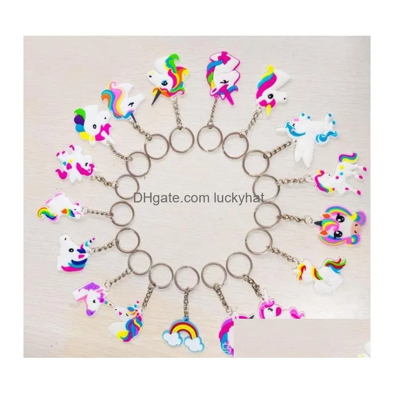16 styles cartoon keychain pvc soft rubber doll pendant keychains rainbow horse handicraft accessories pendant keyring