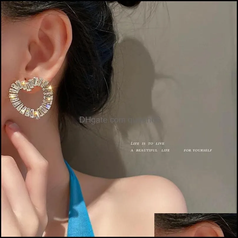 2021 fashion luxury heart crystal earrings for women bijoux geometric rhinestones earrings statement jewelry gifts