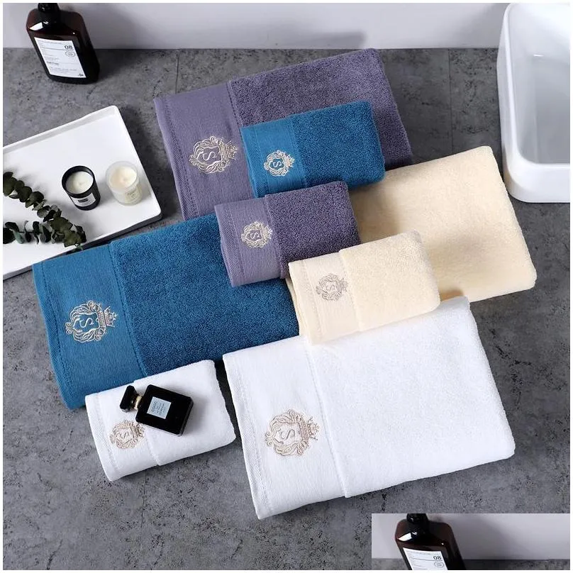 towel 3pcs/set soft cotton bath and face gray blue white quick dry towels gift