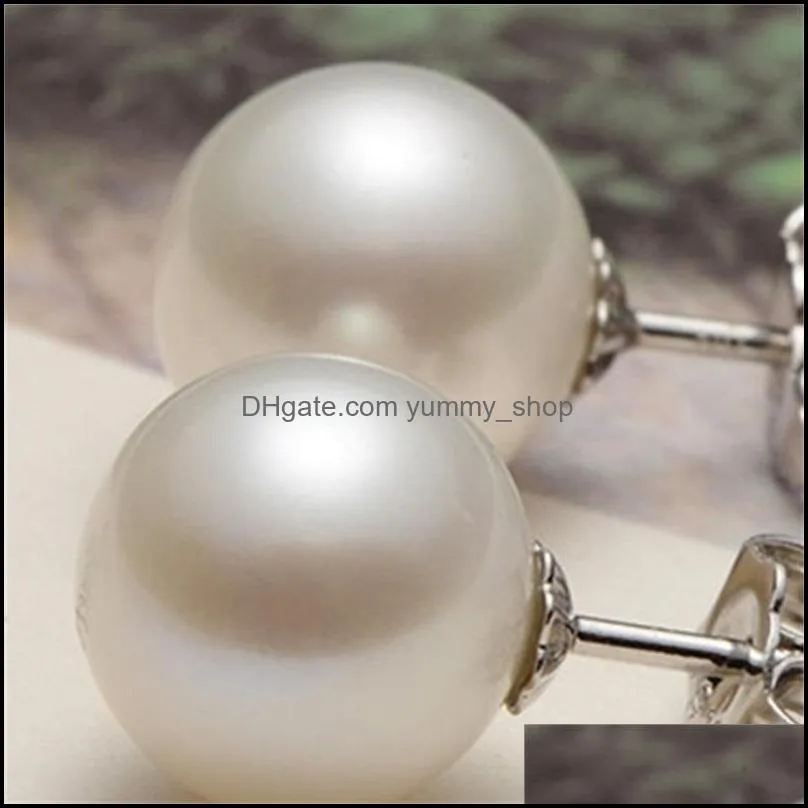 big size pearl 1213mm button freshwater white pearl 925 sterling silver simple studs earrings women beauty pearl jewelry 630 q2