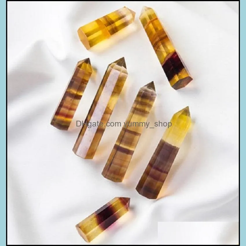 natural yellow fluorite energy pillar rough stone crafts ornaments ability quartz tower mineral healing wands reiki crystal point