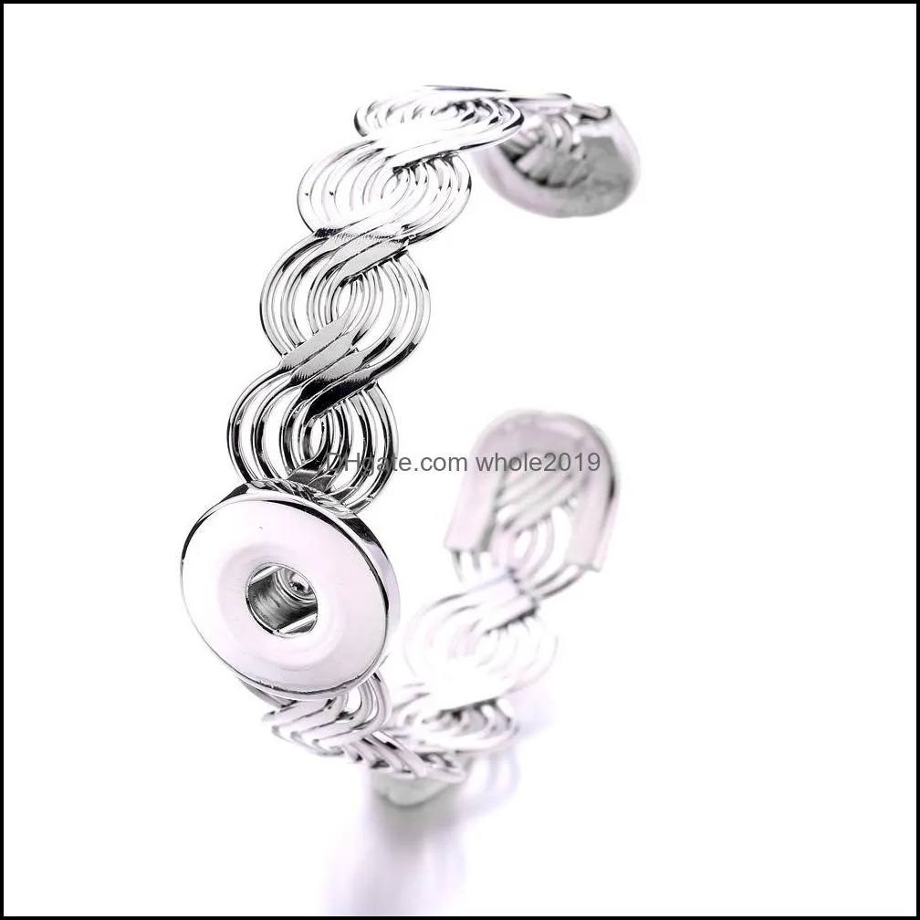 gold silver hollow metal alloy snap button cuff bangle jewelry 18mm snaps bracelet for women bracelets