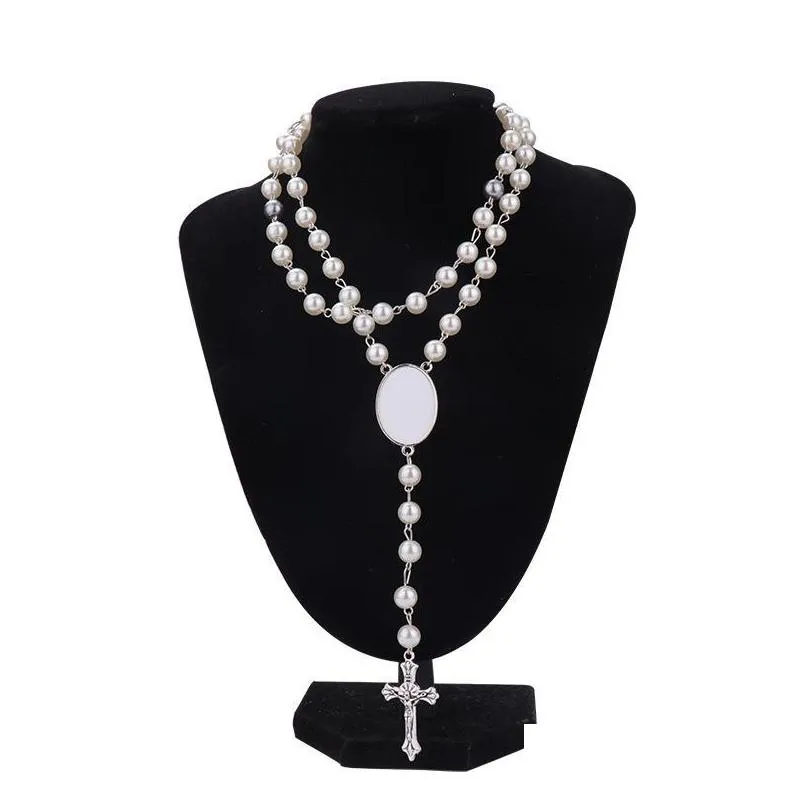 4 colors sublimation necklace heat transfer pendant rosary bead necklace cross jesus metal pendants gf0102