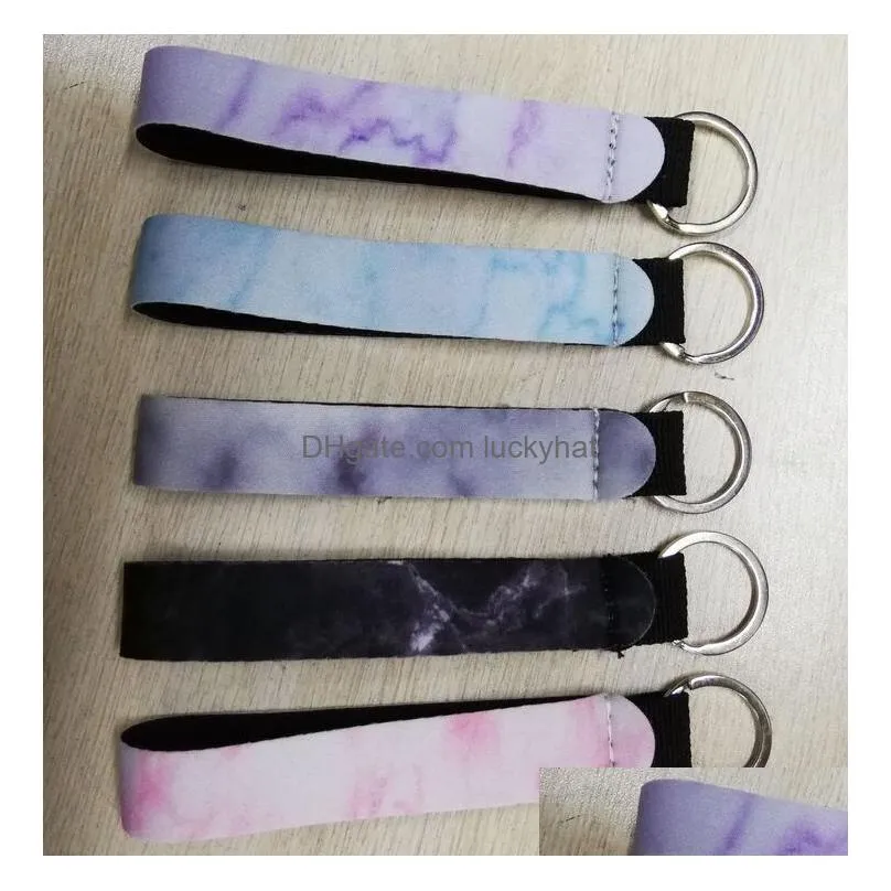 neoprene wristlet keychain colourful printed wrist key belt solid color lanyard key ring long diving material keychains