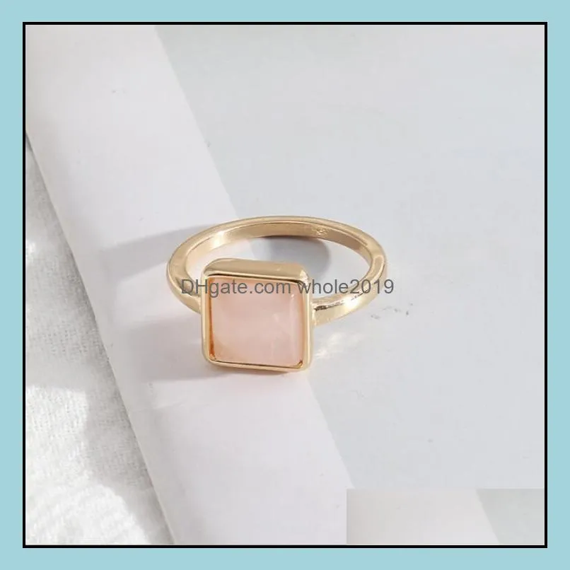 1cm square white green rose pink quartz stone rings fashion inner dia 1.7cm gold color brincos pendientes jewelry for women