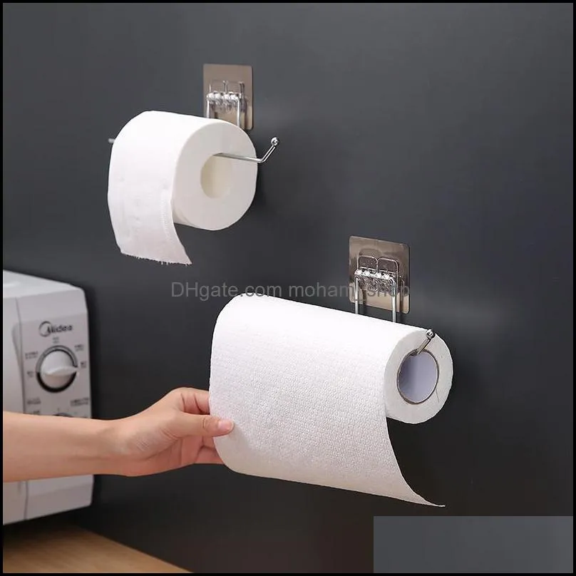 stainless steel self adhesive hanging toilet paper holder bathroom towel kitchen cabinet roll paper rack holders home wall storage racks