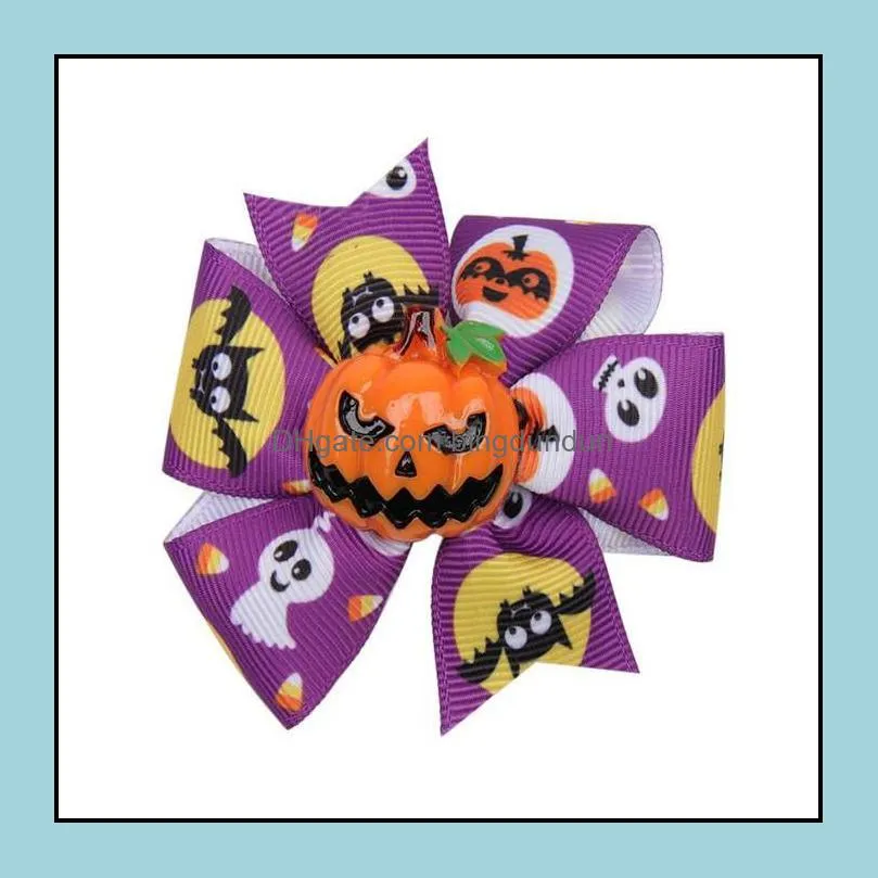 baby halloween grosgrain ribbon bows with clip girls chind ghost party pumpkin kids girl pinwheel hair clips hairpin accessories 12 styles