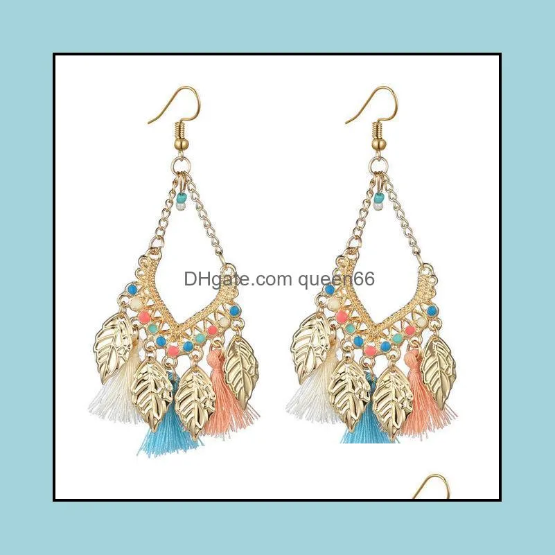 colorful boho leaf tassel earrings for women metal fringe tibetan jewelry brincos bijoux vintage bohemian drop dangle earrings