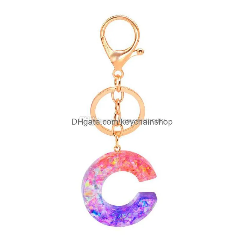 az initial letter keychains keyring acrylic fashion letter glitter resin pendant car key ring couple key chain holder women bag charms