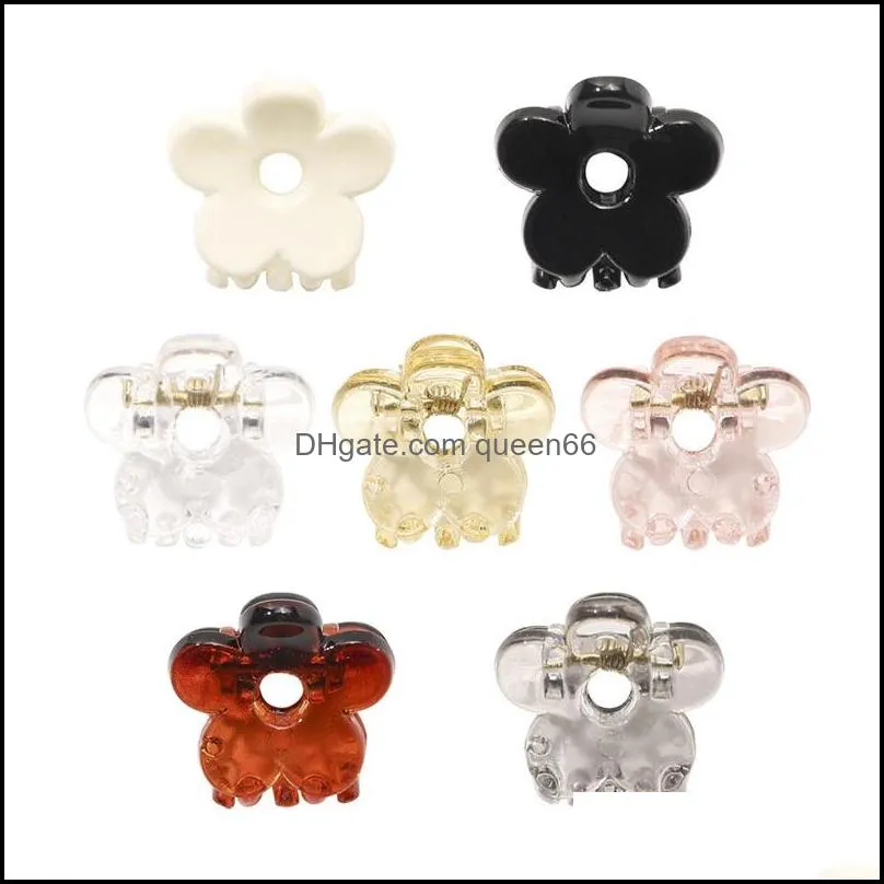 mini size flower hair clamp clips transparent pure color flowers hair claws women ponytail edge plastic hairpins girl headdress ornaments