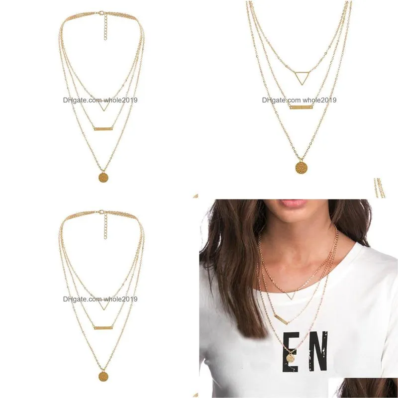 fashion jewelry multilayer necklace geometry three layers pendant necklace