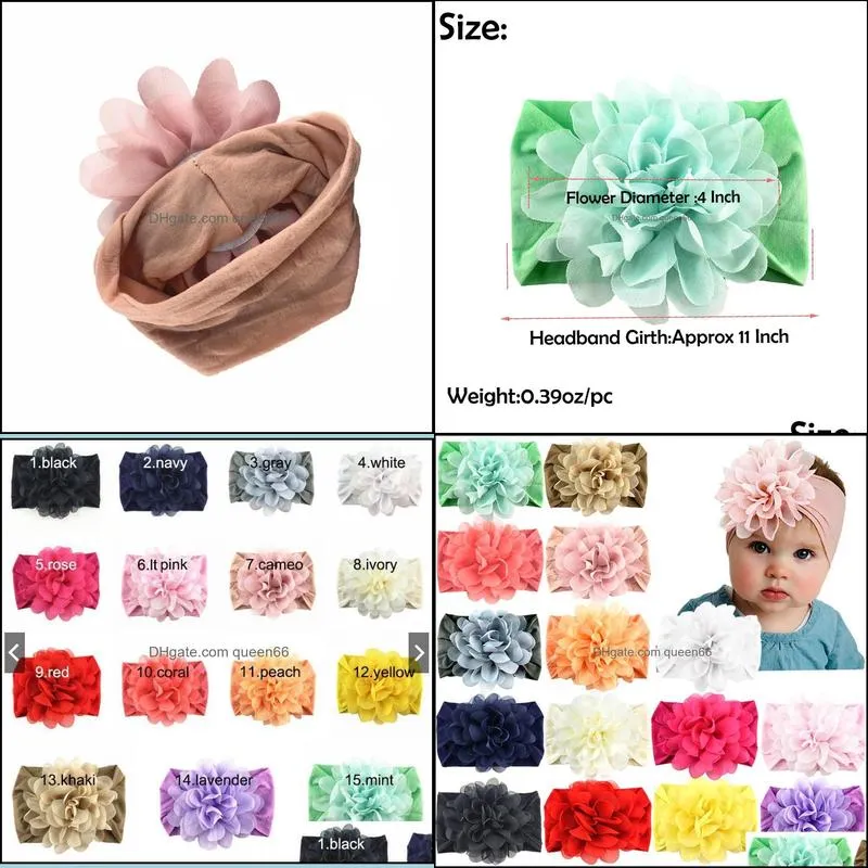 nylon headbands hairbands hair wraps big chiffon flower elastics for baby girls born infant toddlers kids