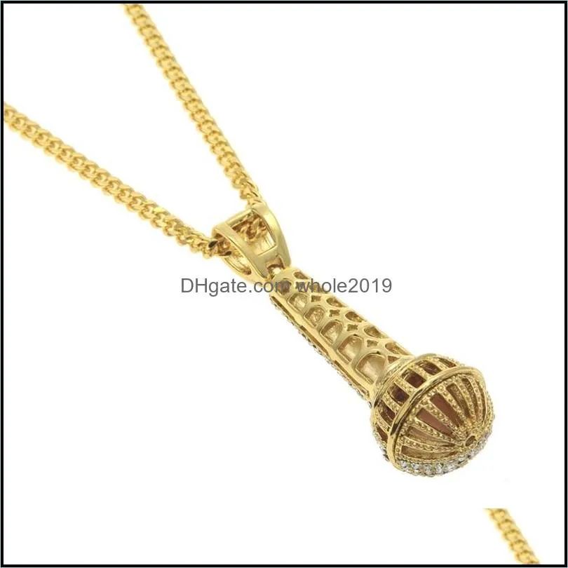 mens iced out pendant necklace fashion microphone hip hop necklaces jewelry gold cuban chain c3