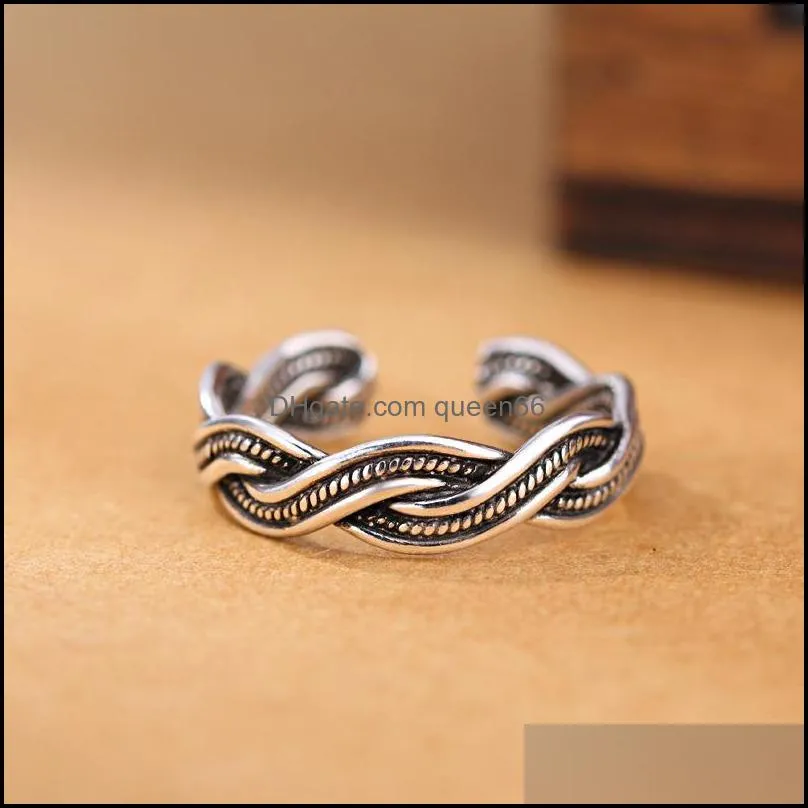 retro woven ring 925 sterling silver jewelry creative intertwined opening ring for men and women
