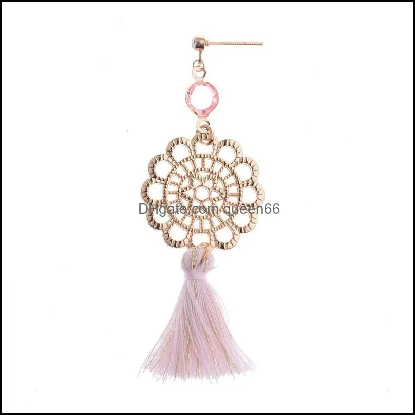 bohemian women pink earrings hollow pattern tassel long earring top alloy fashion ladies earrings