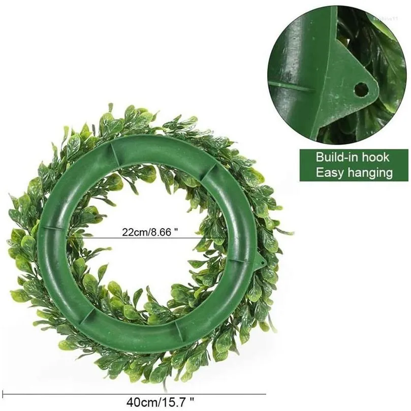 decorative flowers artificial green leaf wreath round faux boxwood garland for front door window room decoration