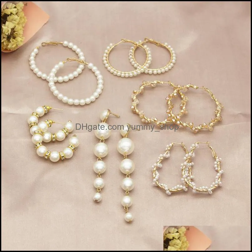 womens earrings pearl hoop drop earrings for women heart long circle earring fashion jewelry 2020 geometric kolczyki earing36 q2