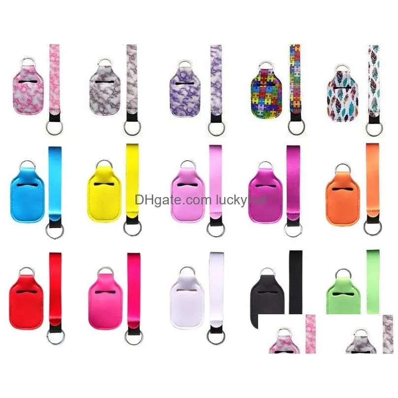 1 setis2pcs neoprene hand sanitizer bottle holder keychain wristlet keychain matching delivery 30ml hand sanitizer bottl chapstick