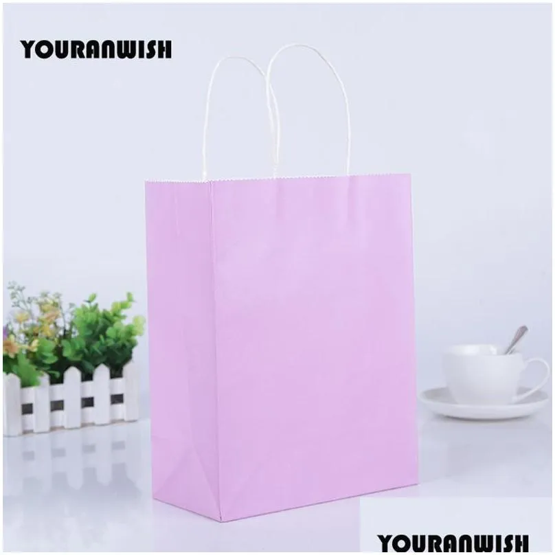 gift wrap 20pcs/lot white pink purple sky blue coffee kraft paper bag with handle wedding birthday party package bags