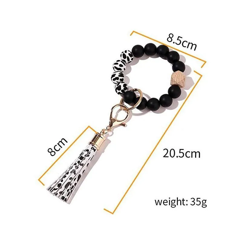 silicone beaded bangle keychain with tassel for women party favor wristlet key ring bracelet fy2981 fn18