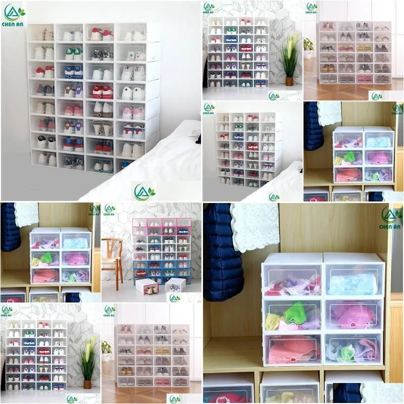 storage boxes bins 6pcs/set shoe organizer drawer transparent plastic box rectangle pp thickened shoes