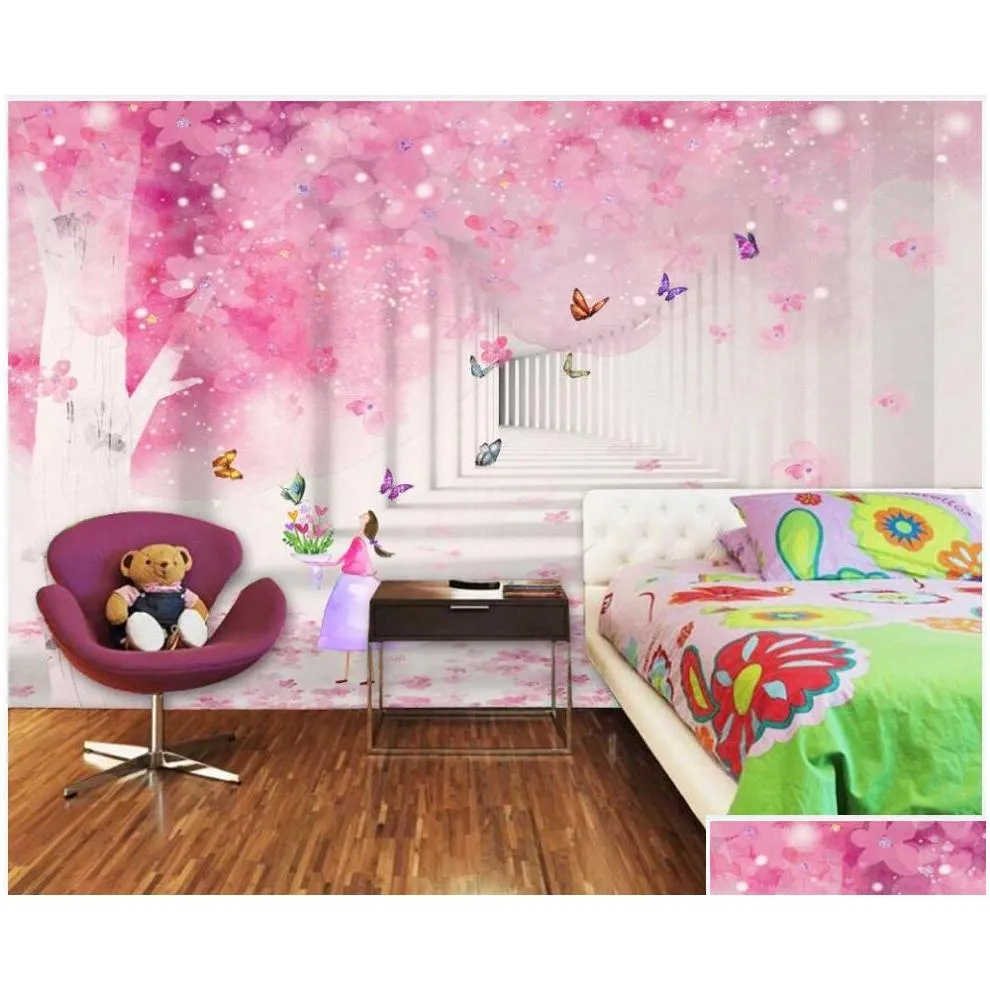 wallpapers wall paper 3 d custom po pink cherry butterfly childrens room home decor 3d murals wallpaper for bedroom walls