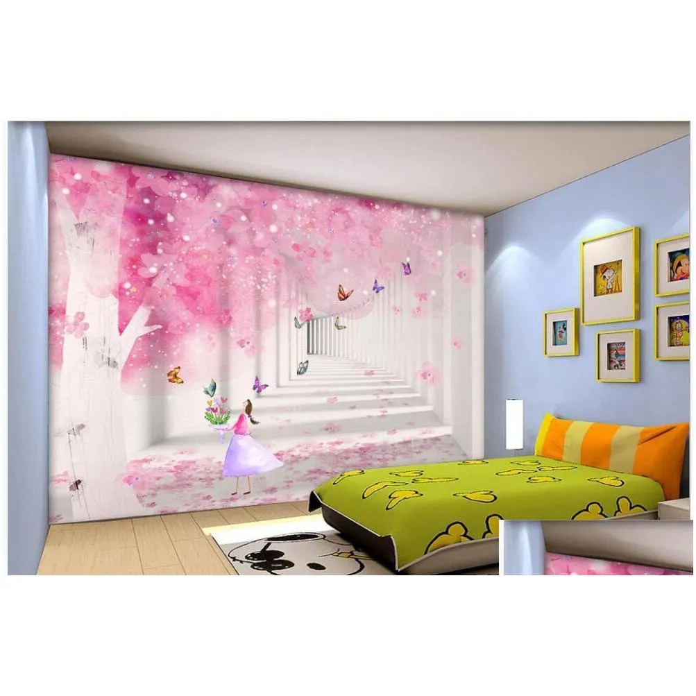 wallpapers wall paper 3 d custom po pink cherry butterfly childrens room home decor 3d murals wallpaper for bedroom walls