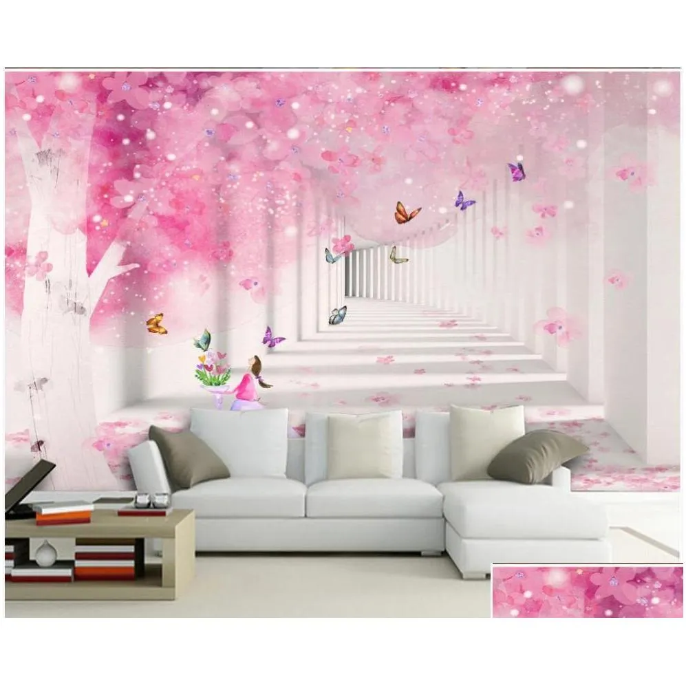 wallpapers wall paper 3 d custom po pink cherry butterfly childrens room home decor 3d murals wallpaper for bedroom walls