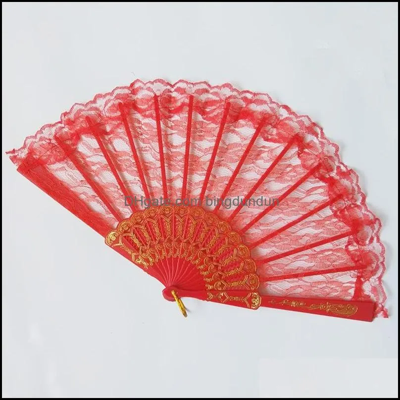 folding hand fan single side lace fan party favor 11 colors summer chinese/spanish style dance fans