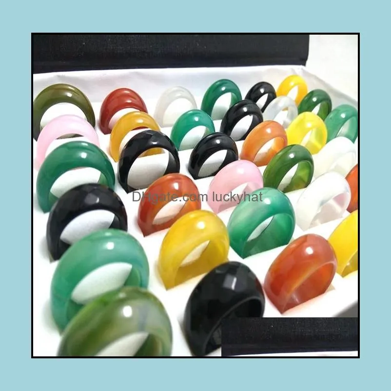 wholesale 50pcs 6mm 8mm agate rings fashion band jewelry multi color wedding stone ring for man women