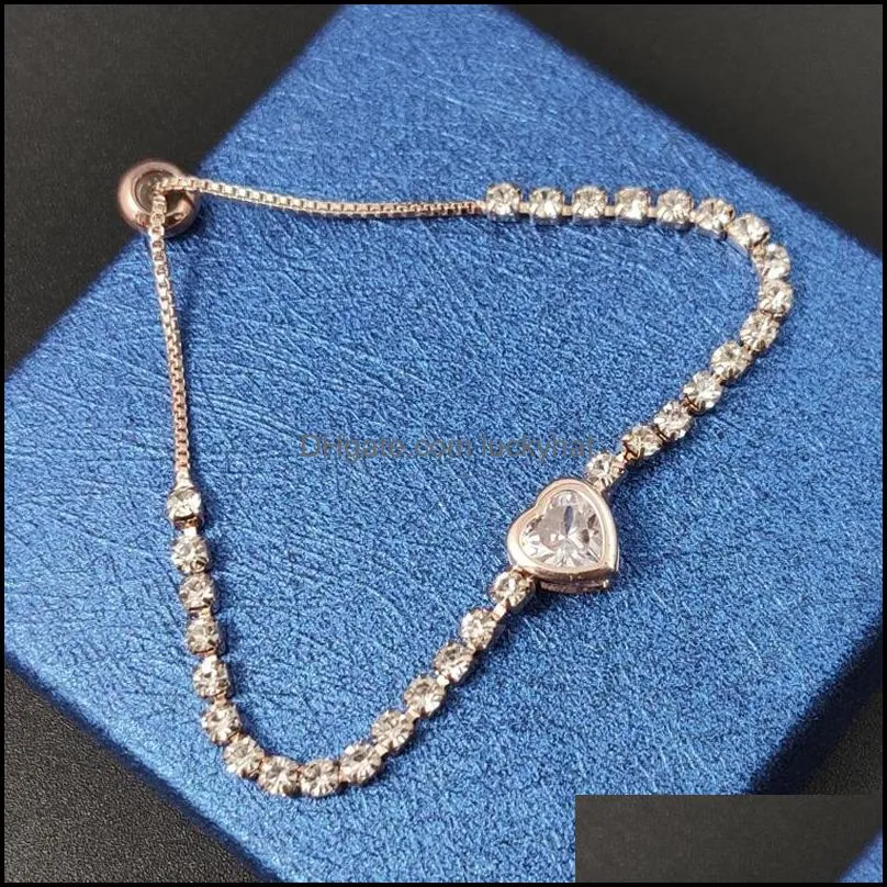 women silver color rose gold bracelet zircon heart charm bracelet women bridal wedding fine jewelry gift