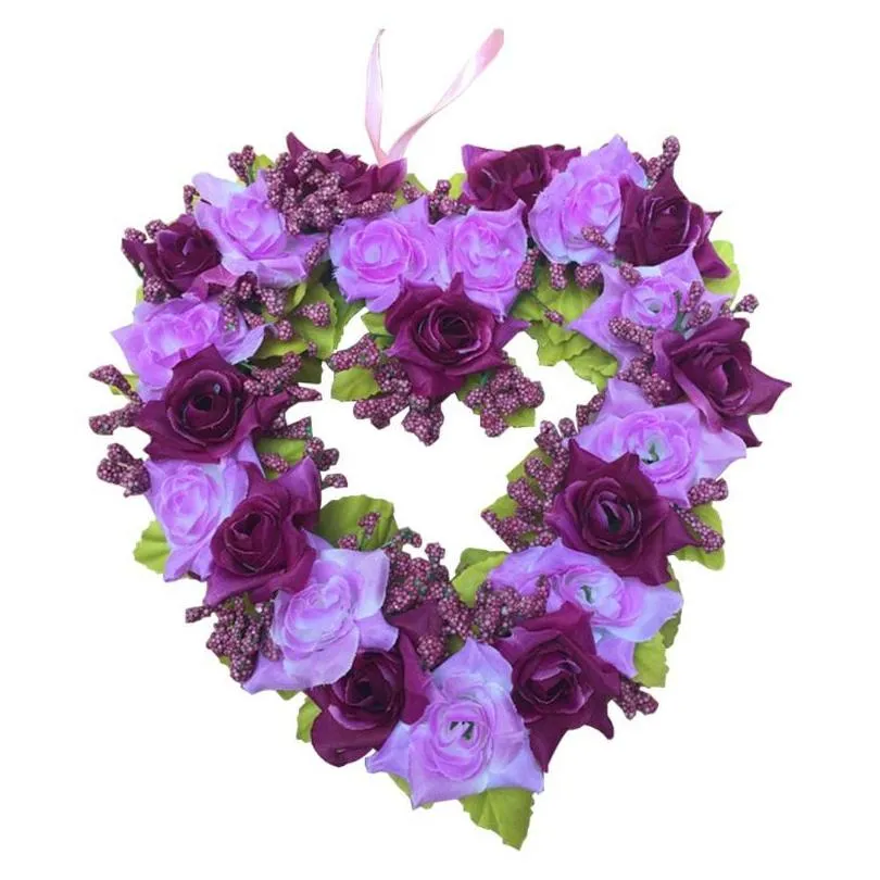 decorative flowers wreaths 22cm heartshape artificial wreath wedding party hanging flower bar home decor heart shape garden